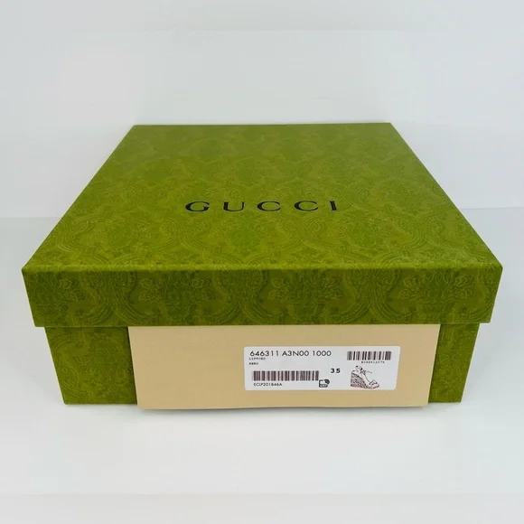 Gucci Galassia Aitana Lifford Black Leather Wedge Double G Logo Sandals EU 35 - Picture 2 of 14